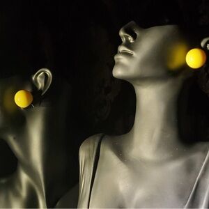 Bold Yellow Ball-Shaped Stud Silver Earrings